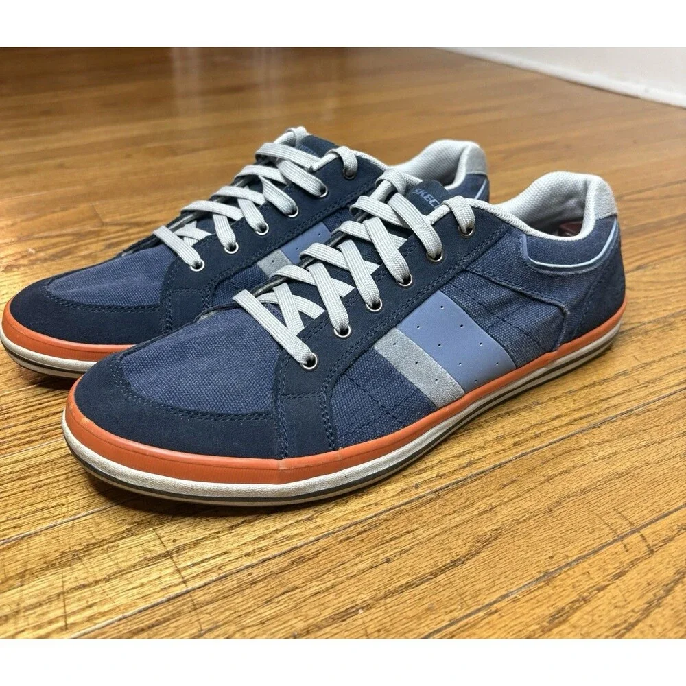 Skechers Sneakers Mens 13 Navy Orange Canvas Lace Up Shoes Relaxed Fit